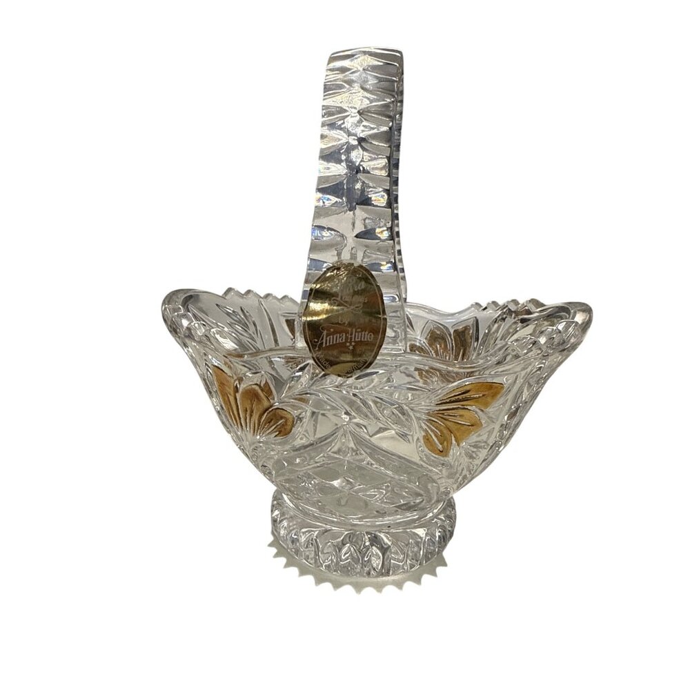 Anna Hütte Lead Crystal Bleikristall Basket Handle Gilt Accents Made in Germany